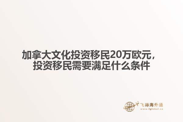 加拿大文化投資移民20萬歐元，投資移民需要滿足什么條件